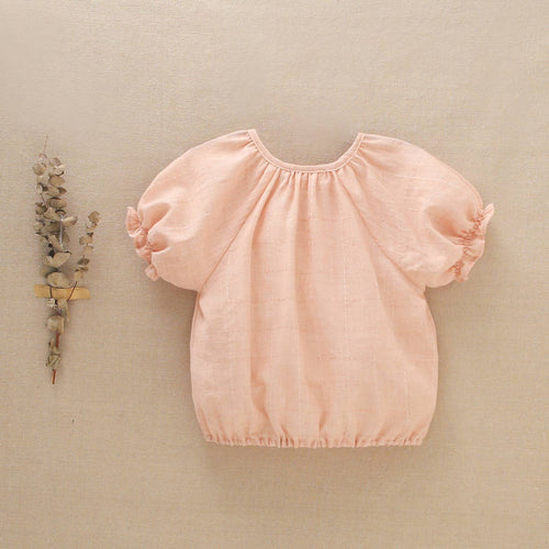 Blouse pour fille à manches courtes bouffantes et col noué: Saumon