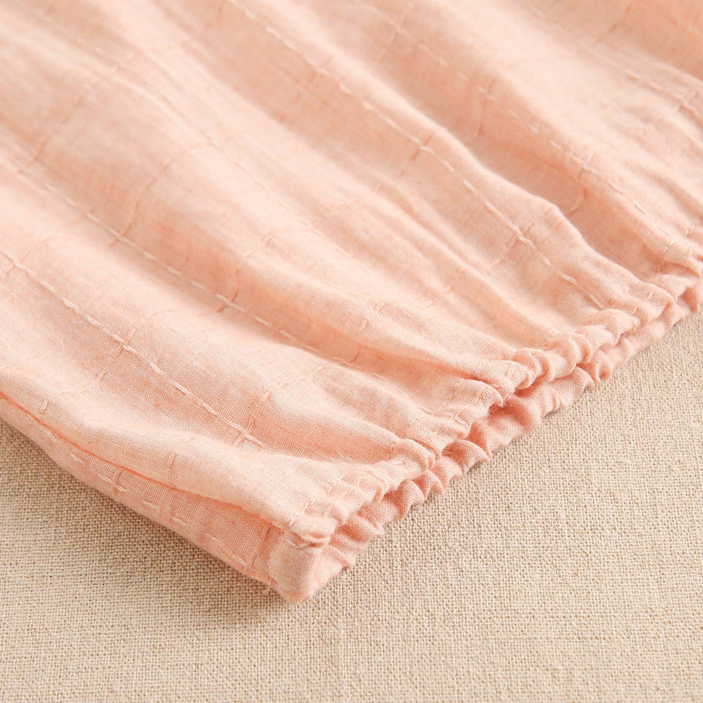 Blouse pour fille à manches courtes bouffantes et col noué: Saumon