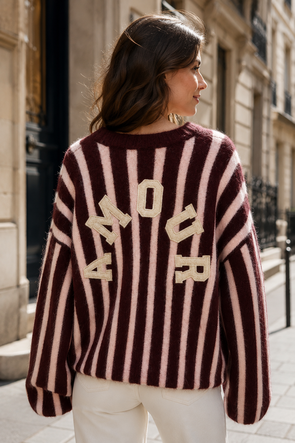 Pull maille rayé à message