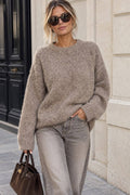 Pull femme en maille duveteuse – Coupe ample, manches ballon et col rond