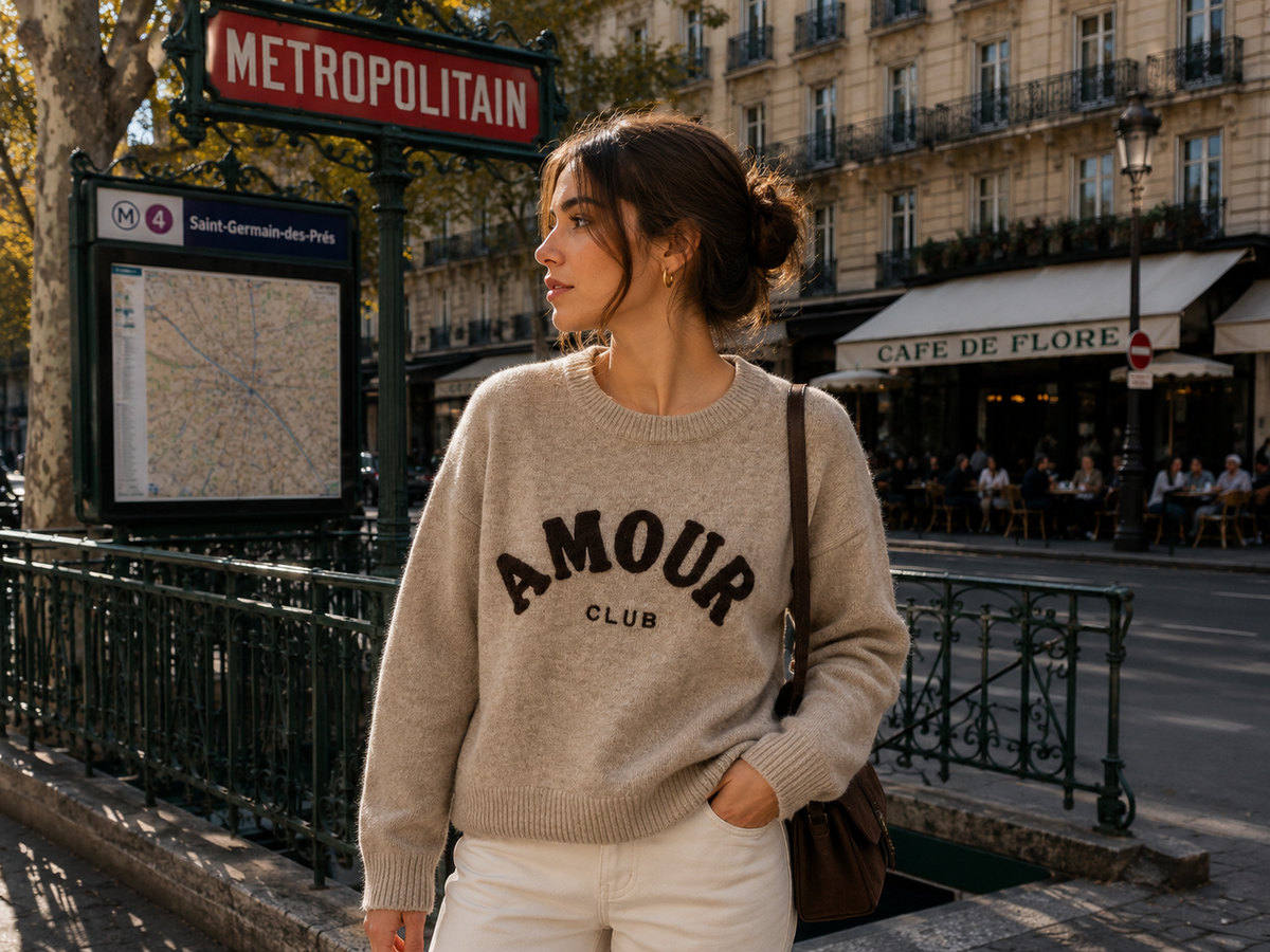 Pull maille inscription AMOUR CLUB